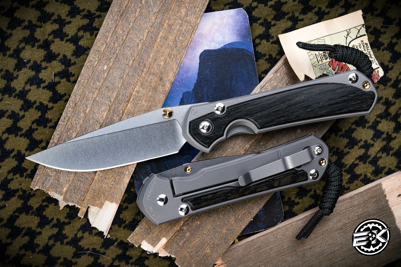 Chris Reeve Knives Large Sebenza 31 Bog Oak Inlay/Blasted Titanium