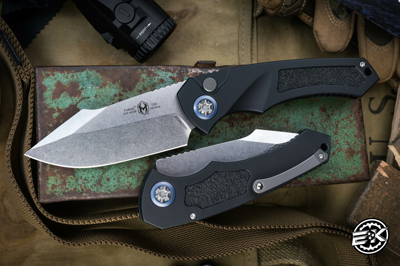 Heretic Knives Pariah Automatic Folding Knife Black, Grip Tape