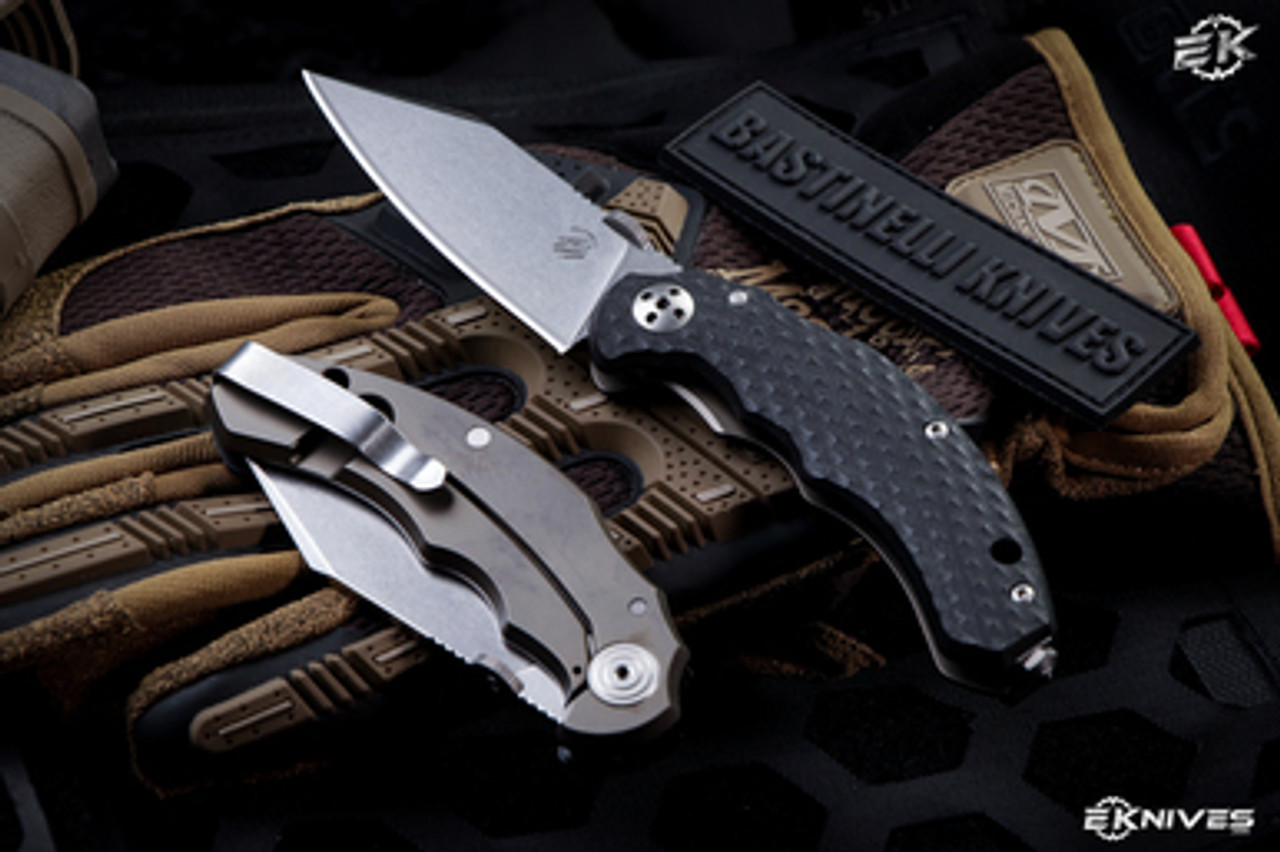 Bastinelli Knives Big Dragotac Black G10 Folding Knife 4.5 M390 Stonewash