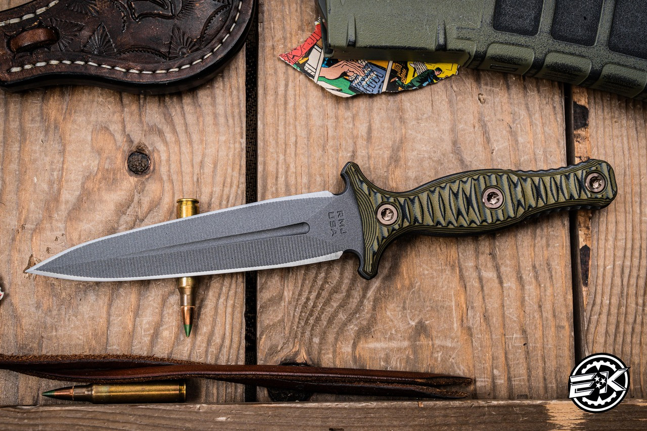 RMJ Tactical Raider Dagger Fixed Blade Knife Dirty Olive G10 5.5