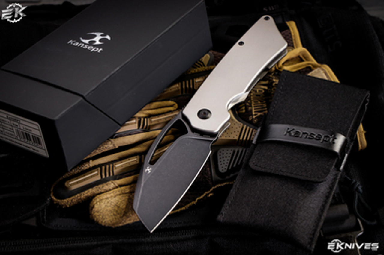 Kansept Knives Goblin XL Frame Lock Knife Gray Titanium (3.5