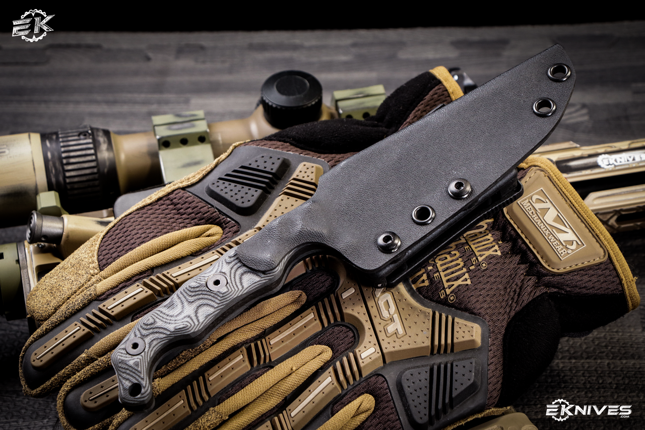 Stroup Knives Custom TU2 Fixed Blade Knife Black/Grey G10 4.5