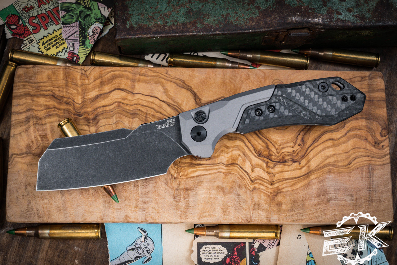 Kershaw Launch 14 Automatic Knife Carbon Fiber Inlay 3.4" Cleaver BlackWash  7850