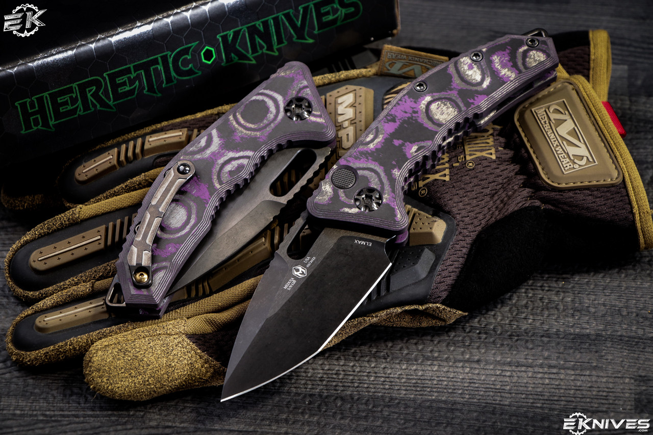 Heretic Knives Medusa Automatic Knife Purple Camo Carbon 3.25