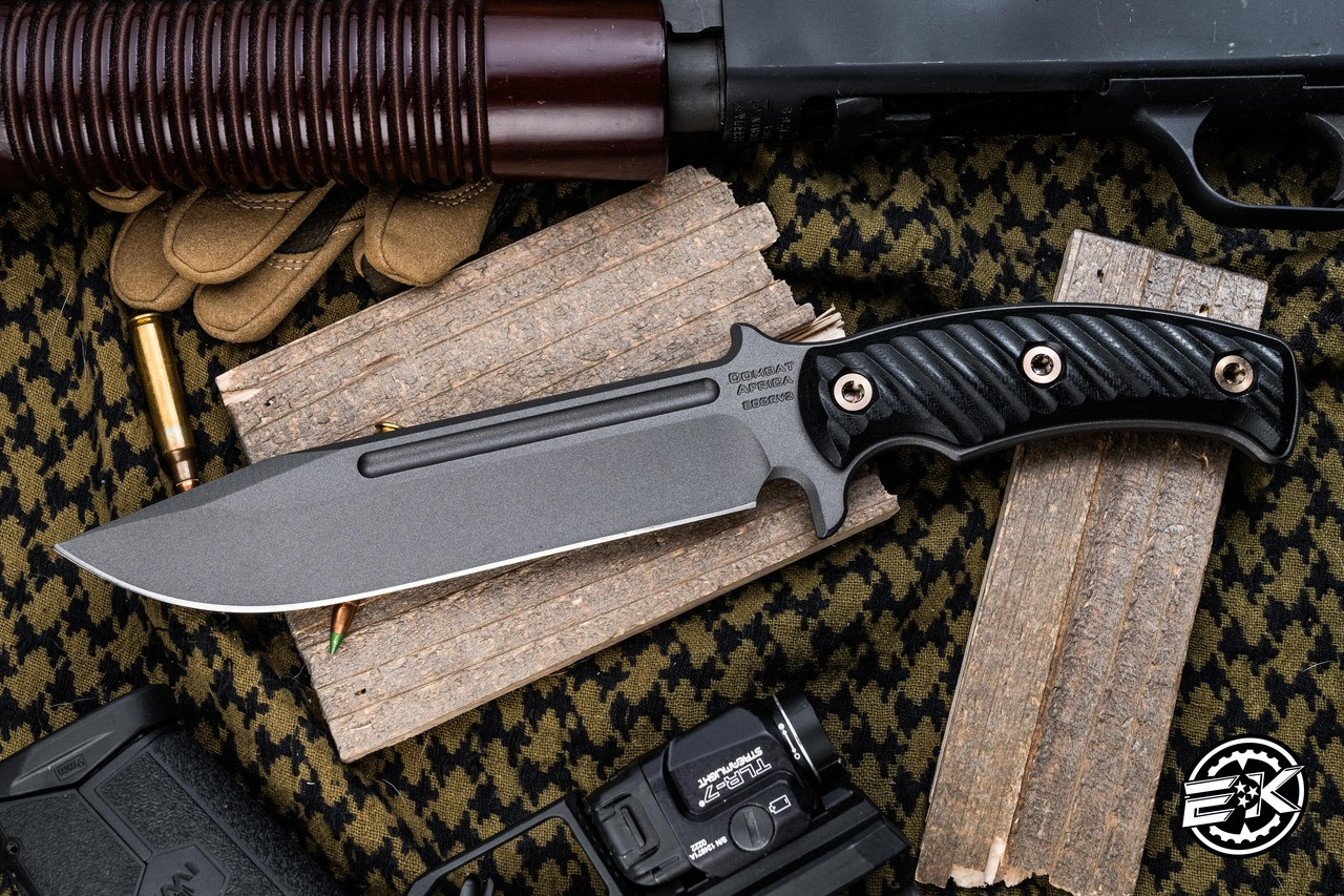 RMJ Tactical Combat Africa Fixed Blade Knife Black G10 7.5