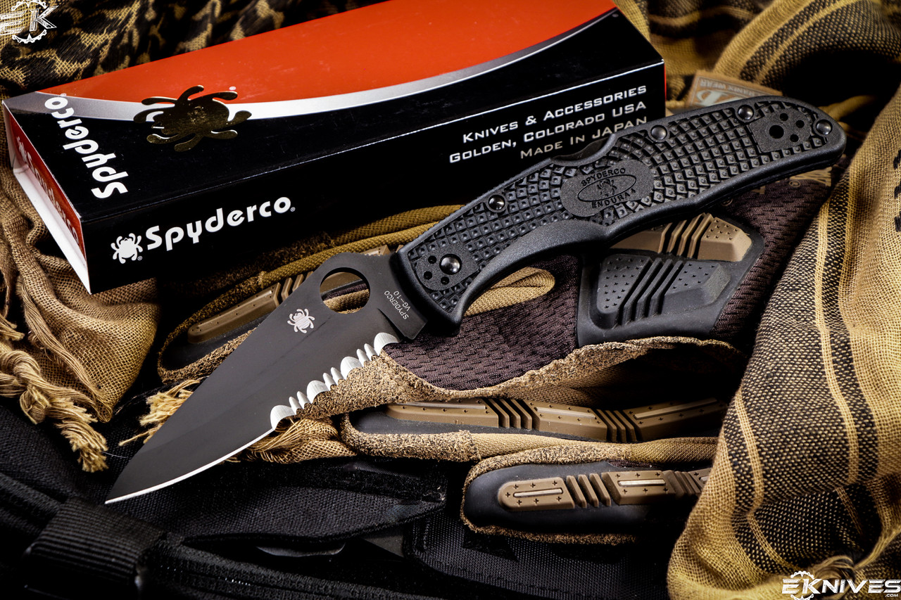 Spyderco Endura 4 Lightweight Folding Knife Black FRN 3.75" Black Serrated  C10PSBBK