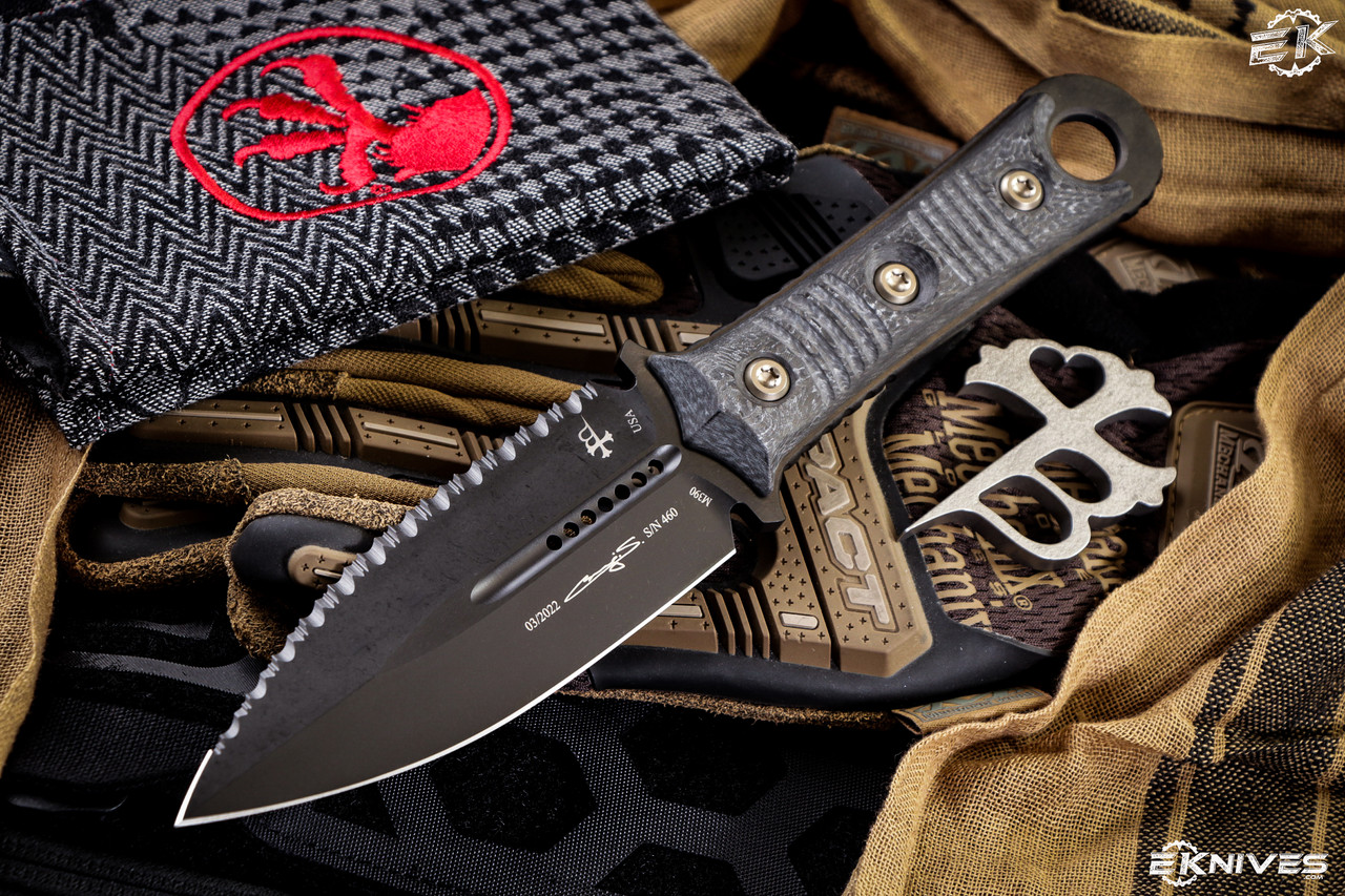 Microtech/Borka Blades SBD Carbon Fiber Fixed Blade 4.3" Serrated DLC ...