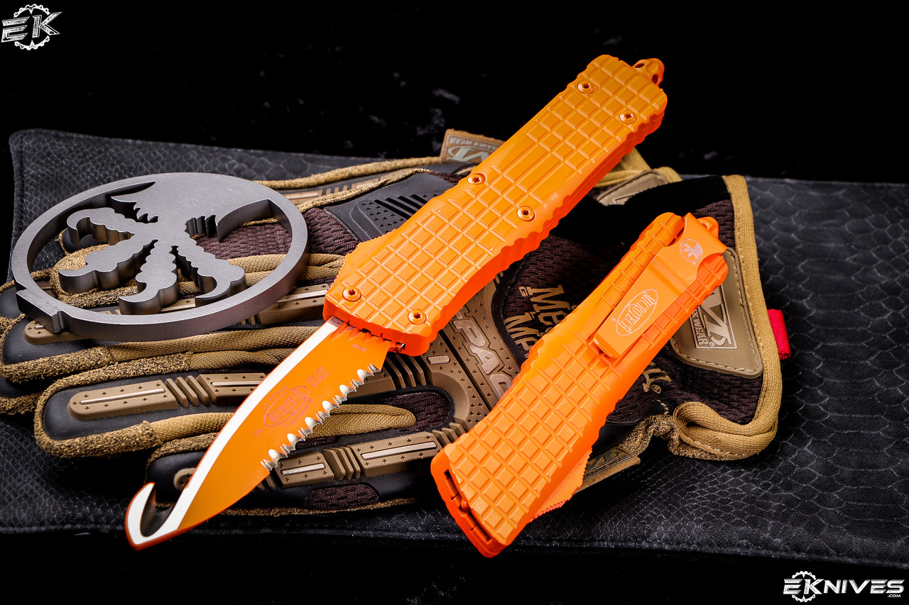 Microtech Knives Combat Troodon HS Rescue OTF Automatic Knife Orange Full Serrated  Blade w/ Orange Frag Handle - 601-3ORHS - Tactical Elements Inc