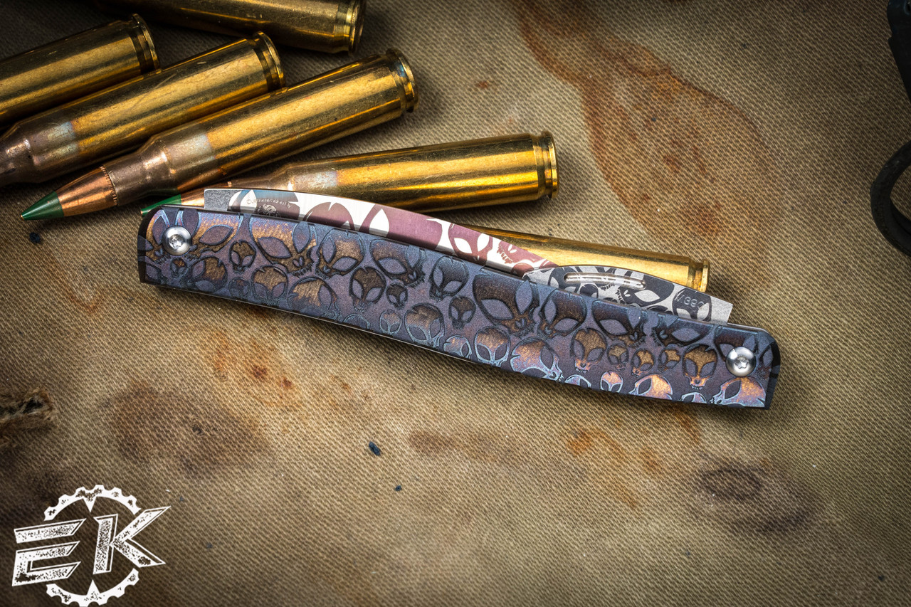 D Rocket Designs Serpentine Alien Skulls Titanium Slipjoint