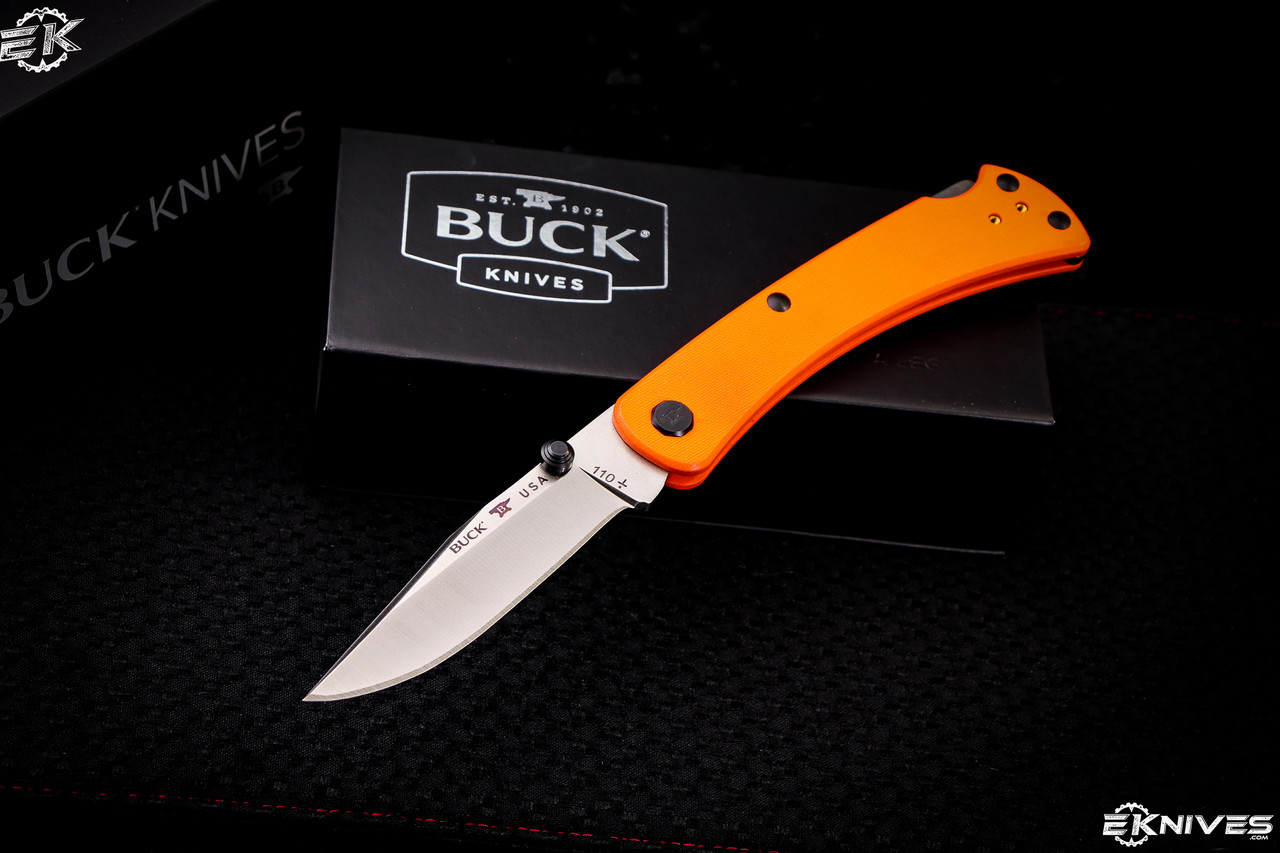 Buck 110 Slim Pro TRX Lockback Knife Orange G-10 3.75