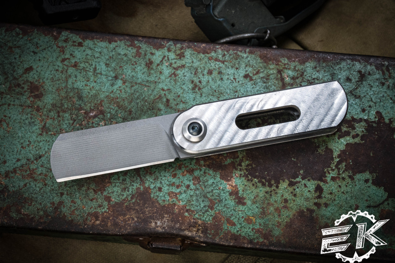 D Rocket Designs Custom Wyvern Flipper Blasted Titanium Integral Knife 2  Satin