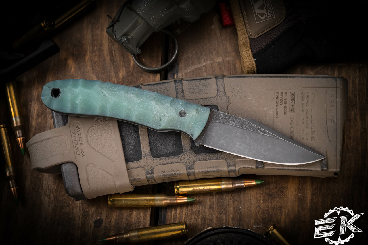 Jason Knight Forge Studio Jurassic Bird and Trout Fixed Blade Jade