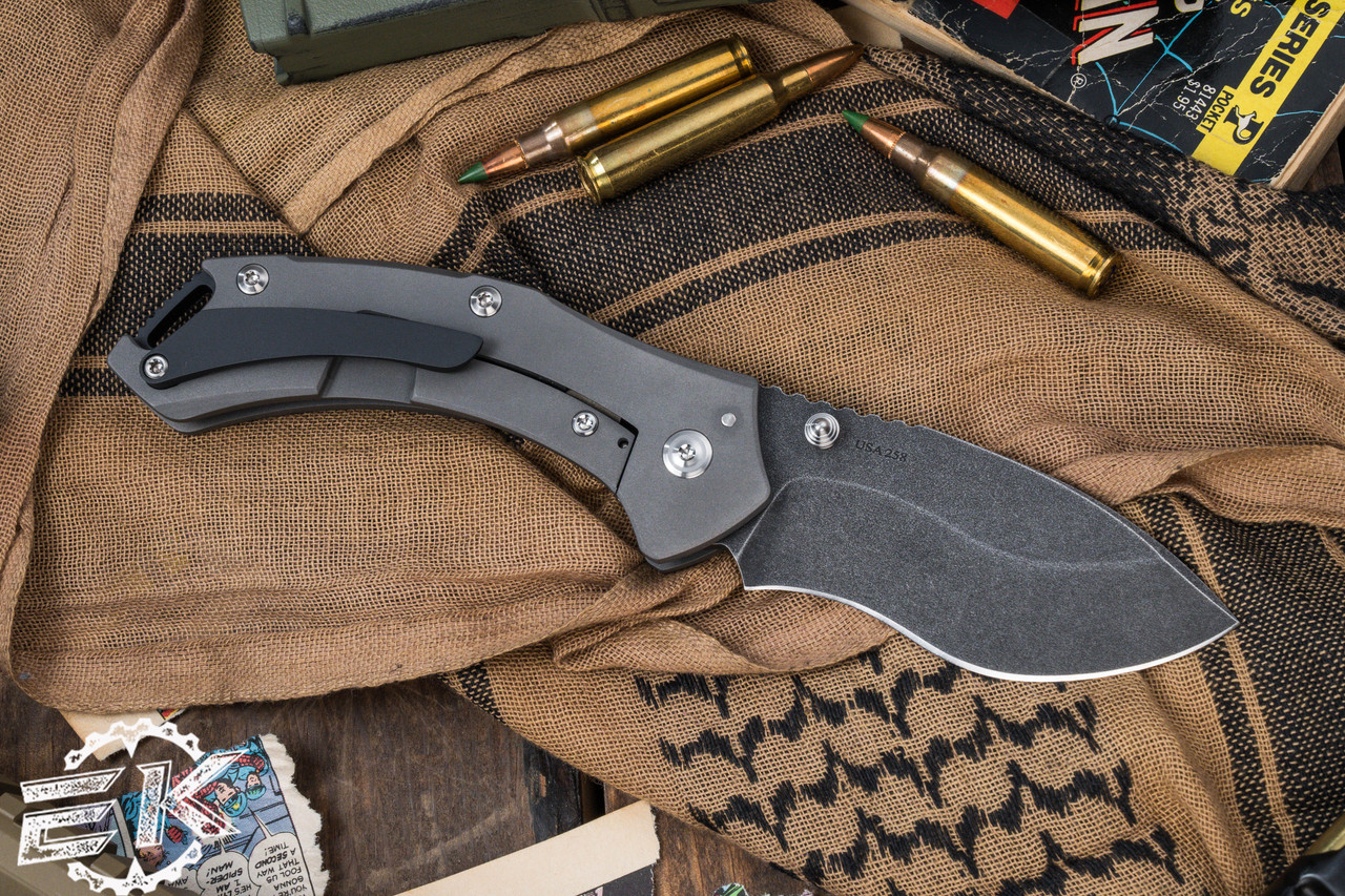 Toor Knives XT1 Alpha Folding Knife Titanium 3.25" Recurve Black Stonewash