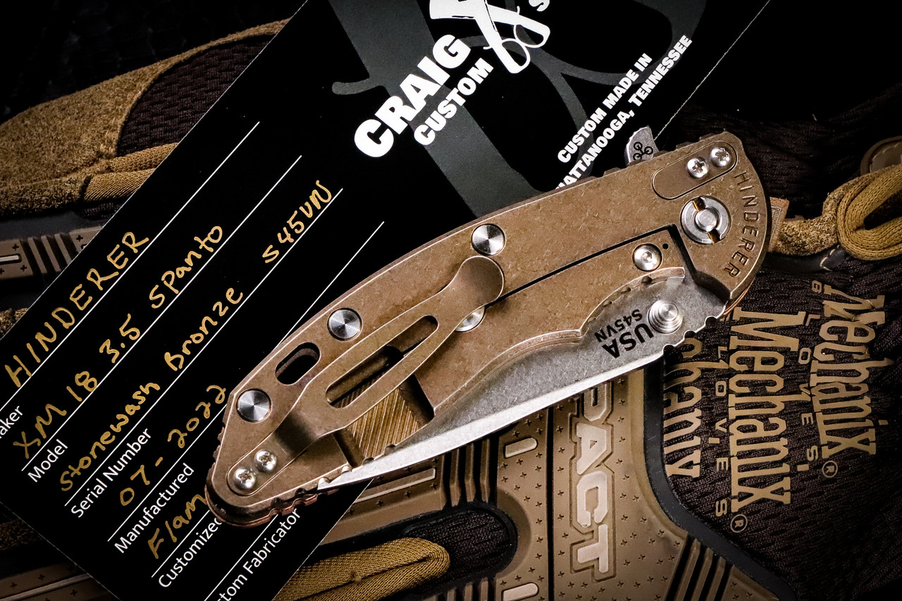 Rick Hinderer Knives XM-18 Flame KOA Hawaii Scale Framelock Bronze