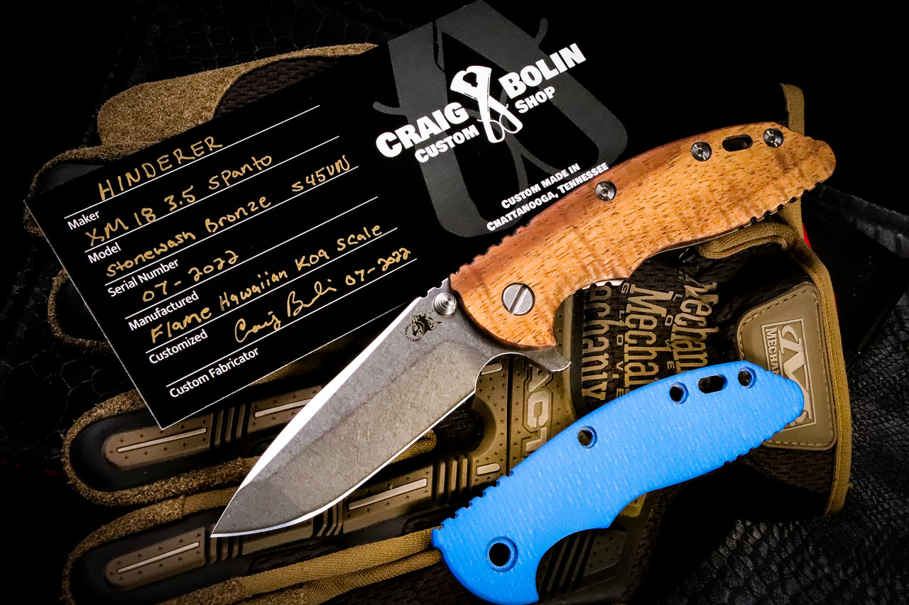 Rick Hinderer Knives XM-18 Flame KOA Hawaii Scale Framelock Battle