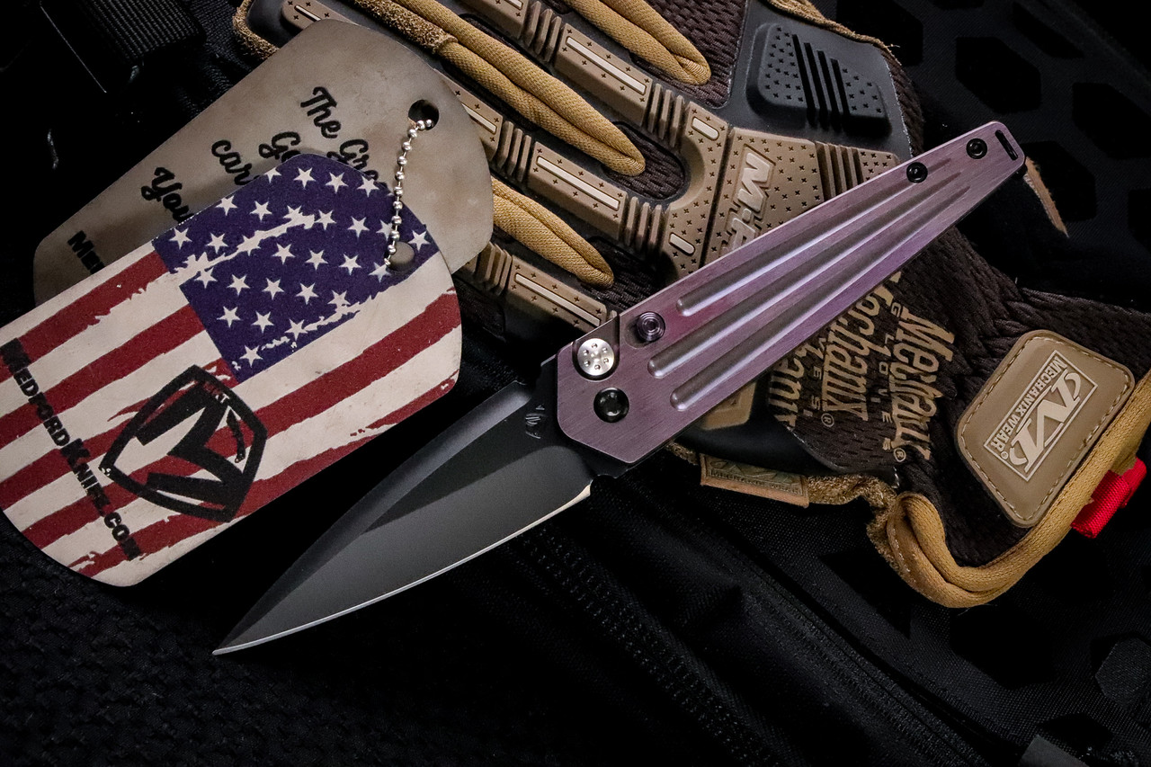 Medford Nosferatu Auto Knife Faced Violet Titanium, PVD HW/Clip