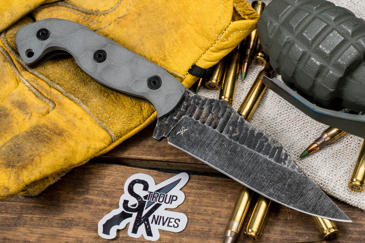 Stroup Knives Custom TU1 Fixed Blade Knife Grey G10 4.5