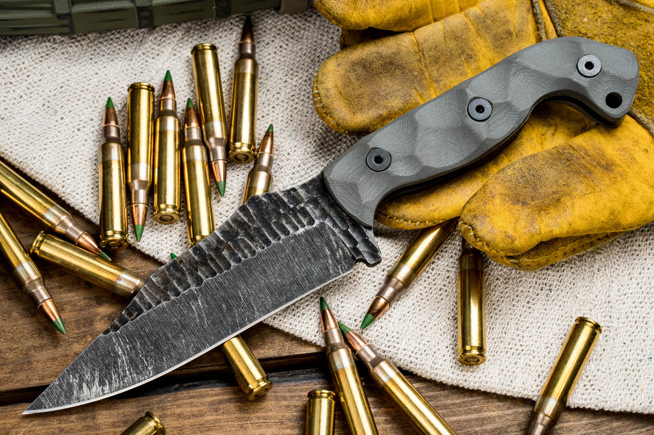 Stroup Knives Custom TU1 Fixed Blade Knife Grey G10 4.5