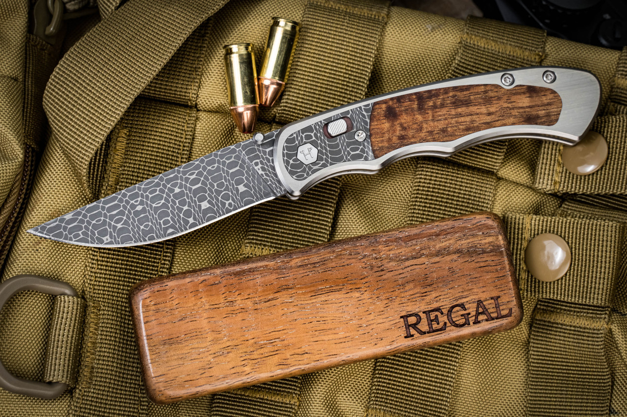 Harber Brand Regal Titanium Koa Wood Inlay Knife EKNIVES