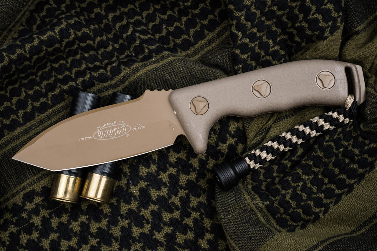 Microtech Currahee Fixed Blade Tan Cerakote 4.5" Tanto Cerakote Tan 103 ...