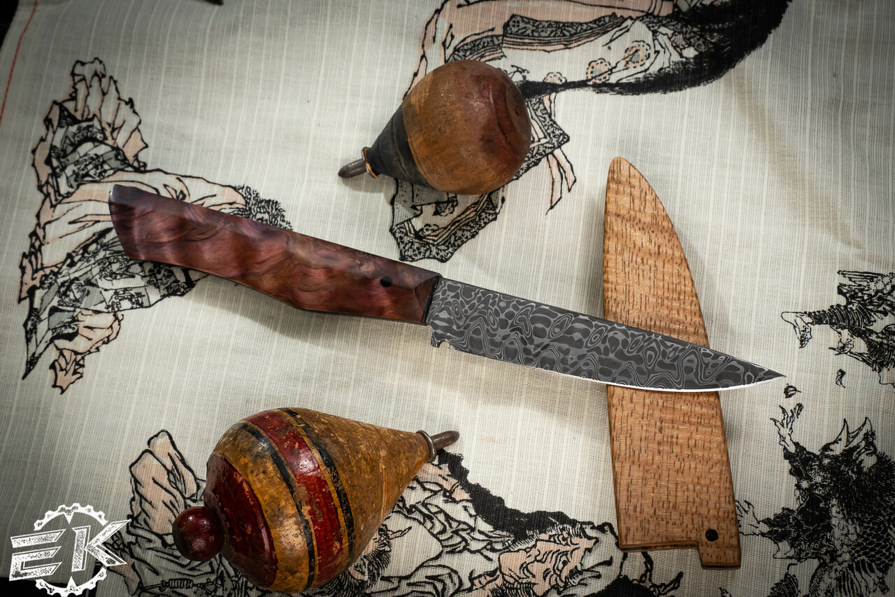 Farias Knives Custom Chef Cutlery Knife-Hawaiian Koa Handle 9.25 Bakers  Forge Damascus - EKnives LLC
