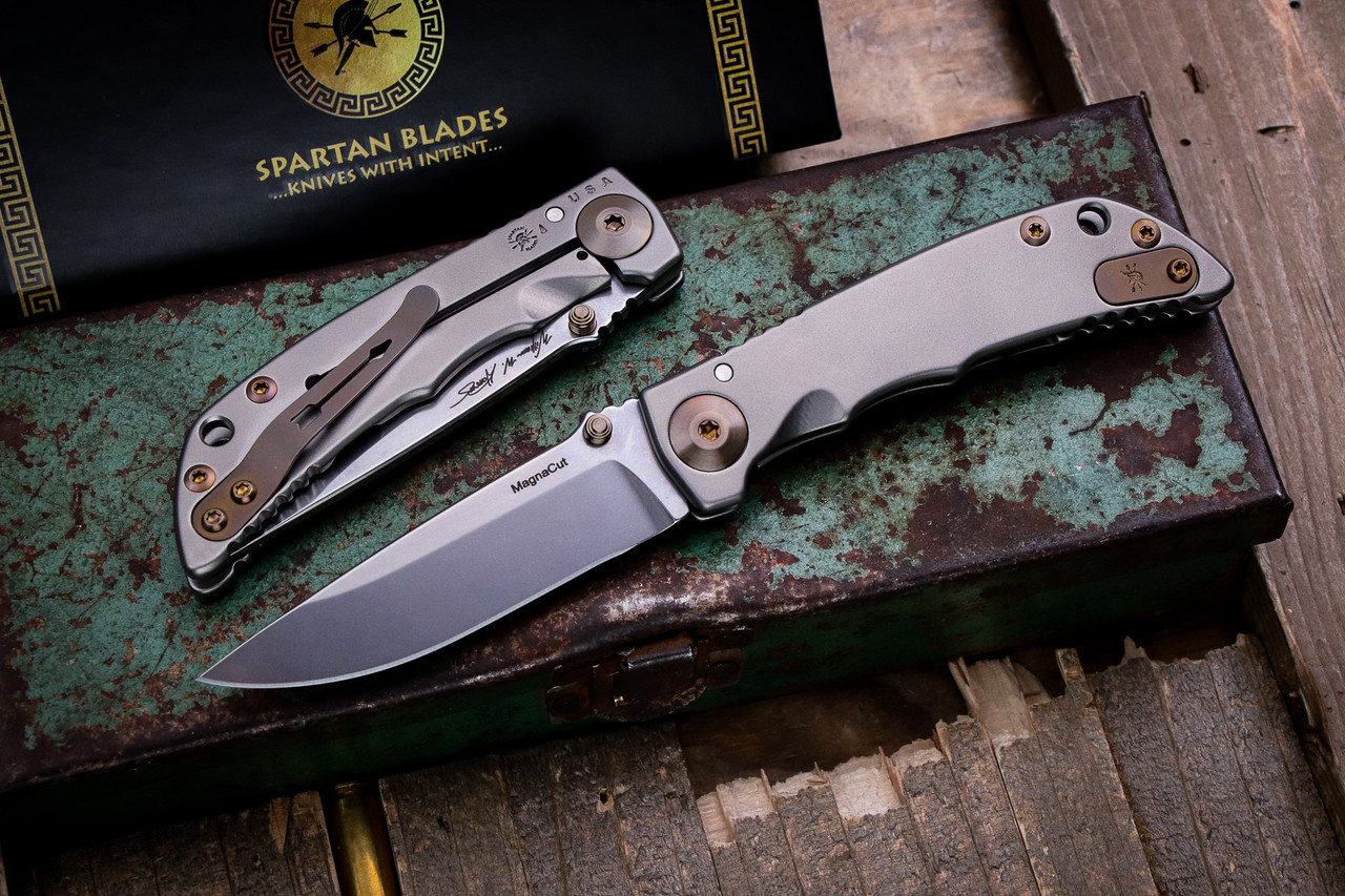 Spartan Blades SHF Harsey Folder Satin Titanium, Bronze Accents 