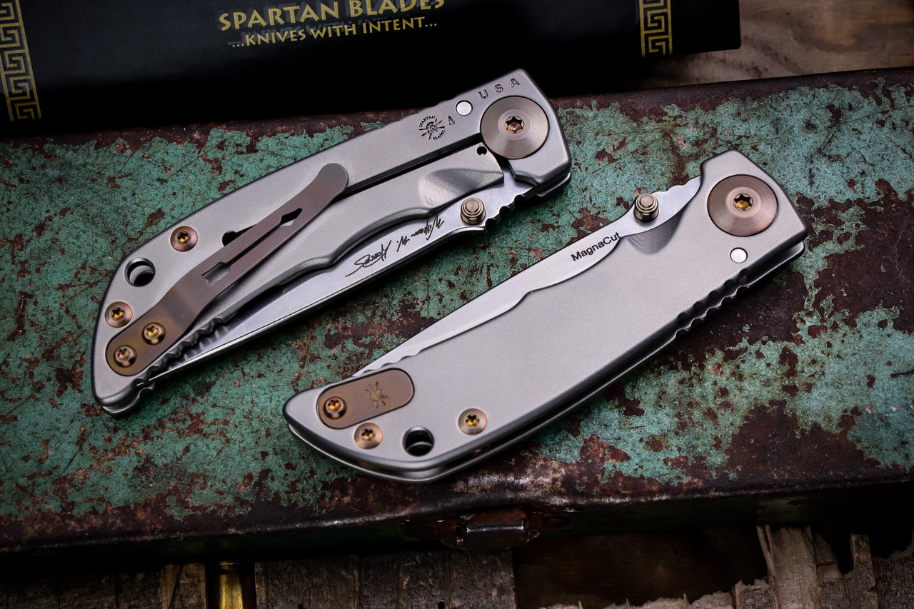 Spartan Blades SHF Harsey Folder Satin Titanium, Bronze Accents