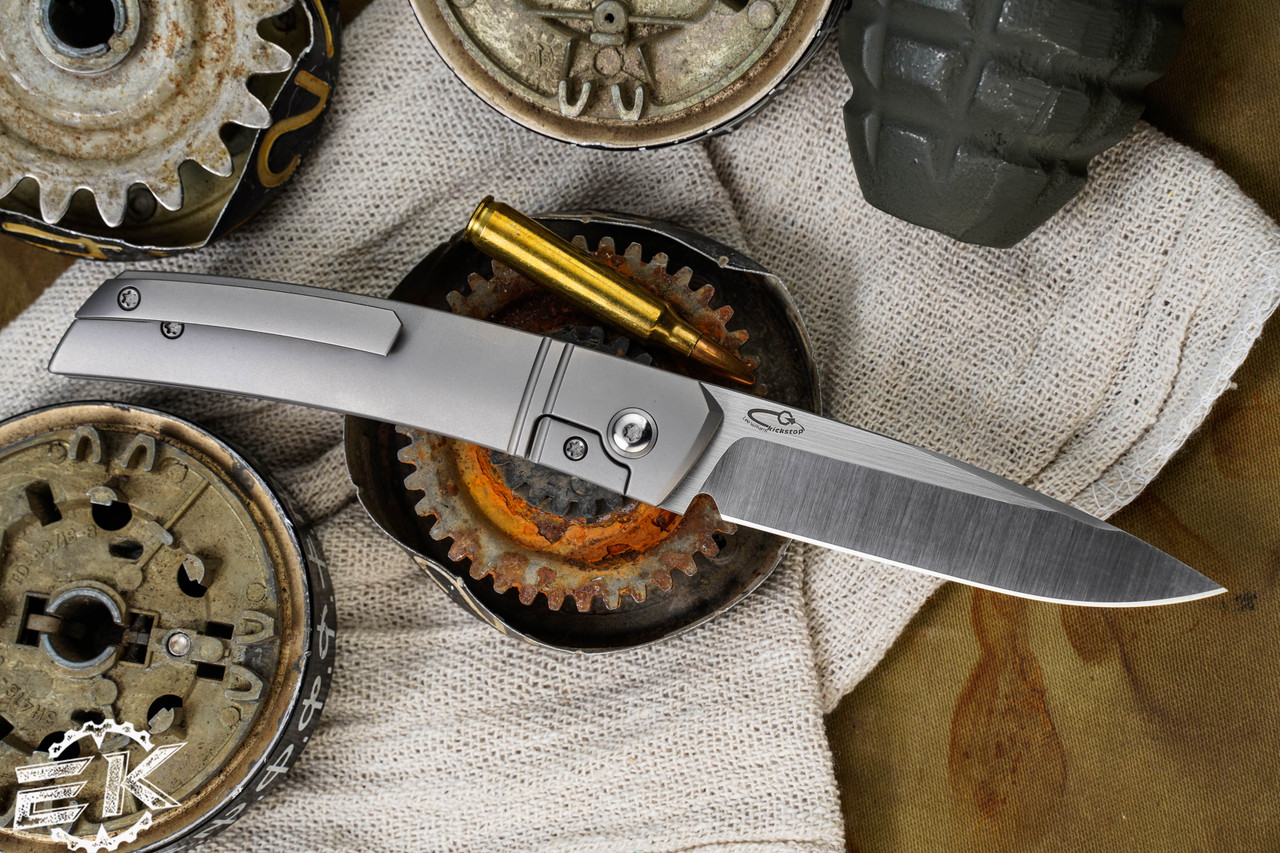 J. Oeser Knives F22 Kickstop Flipper Titanium Satin Hardware 3.3