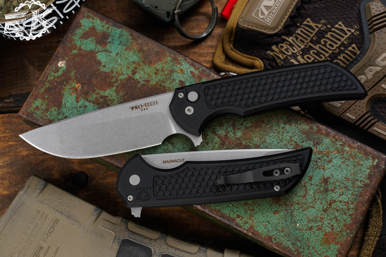 ProTech Mordax Manual Flipper Button Lock Knife Black Honeycomb