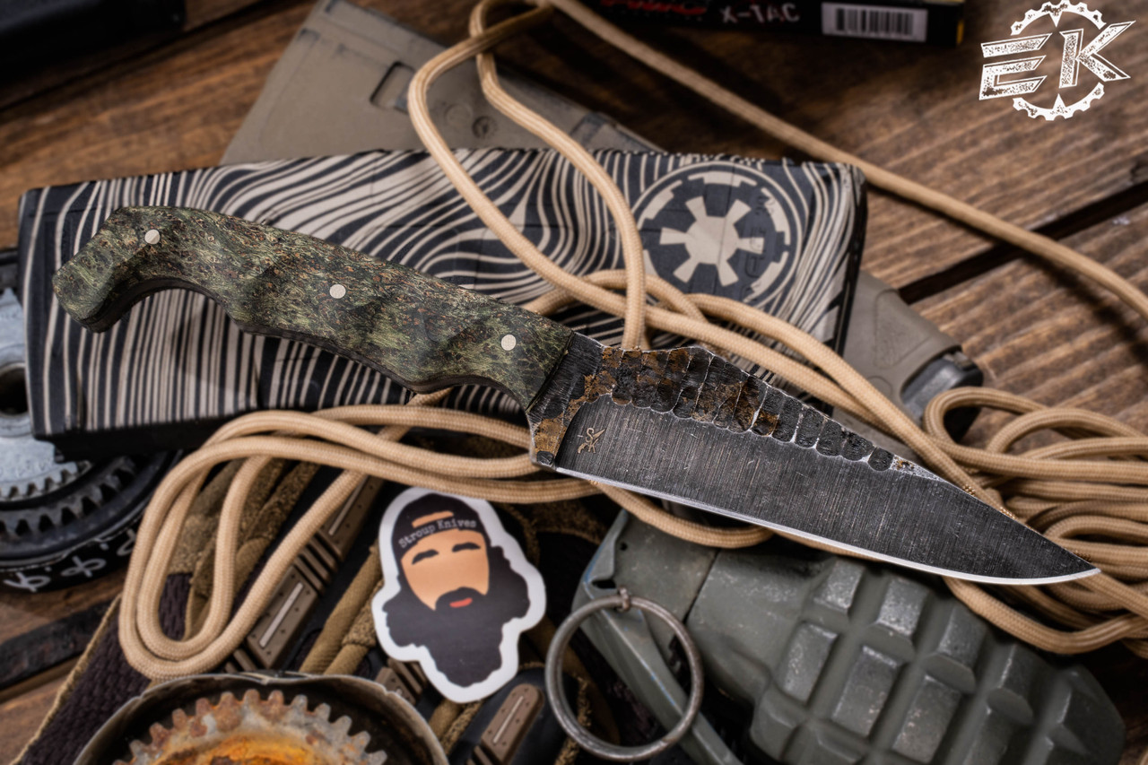 Stroup Knives Custom TU2 Fixed Blade Knife Green Wood 4.5