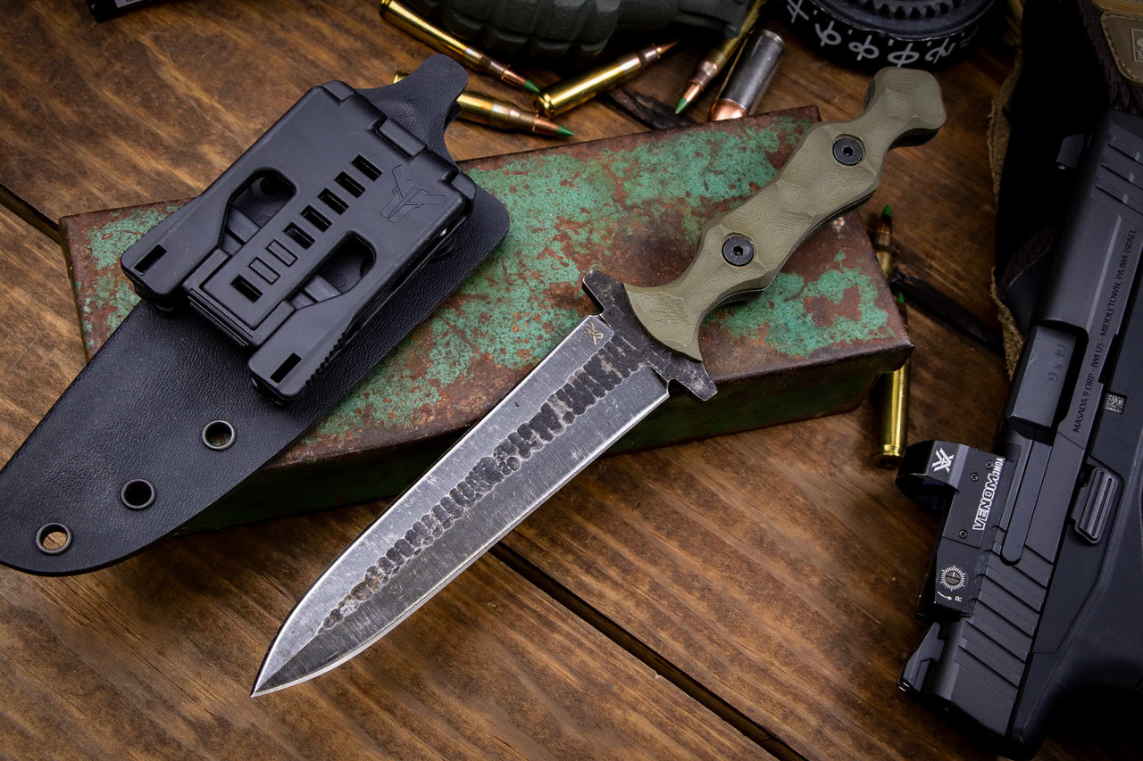 Stroup Knives Dagger Fixed Blade Knife OD Green G10 5.0