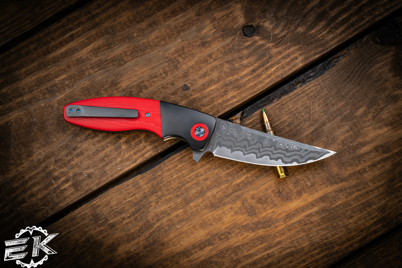 Kirby Lambert Cutlass Red Carboquartz Scales, Zirc Bolsters, 3.5