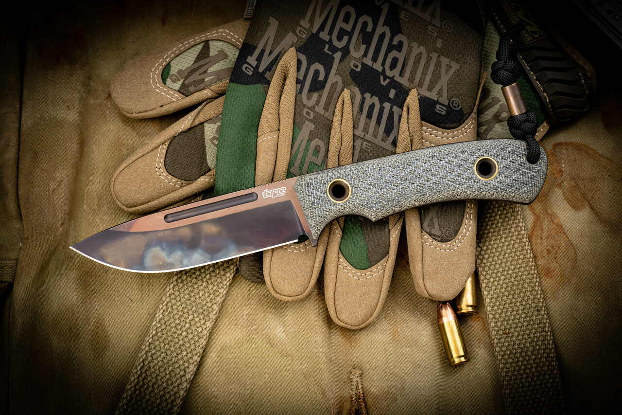 TRC K-1S Micarta Fixed Blade Knife Apocalyptic Finish 4