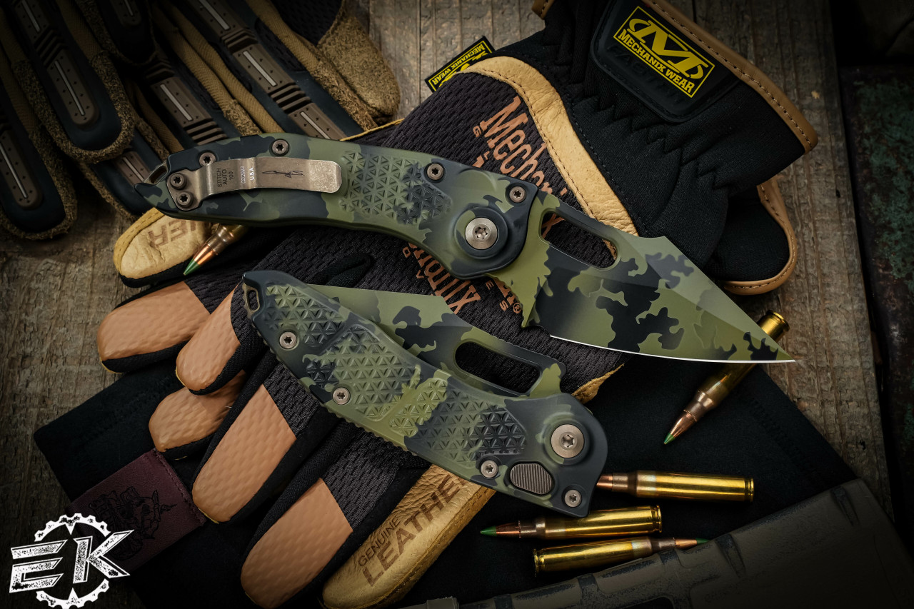Microtech/Borka Blades Stitch OD Green Camo Automatic Knife Bronze