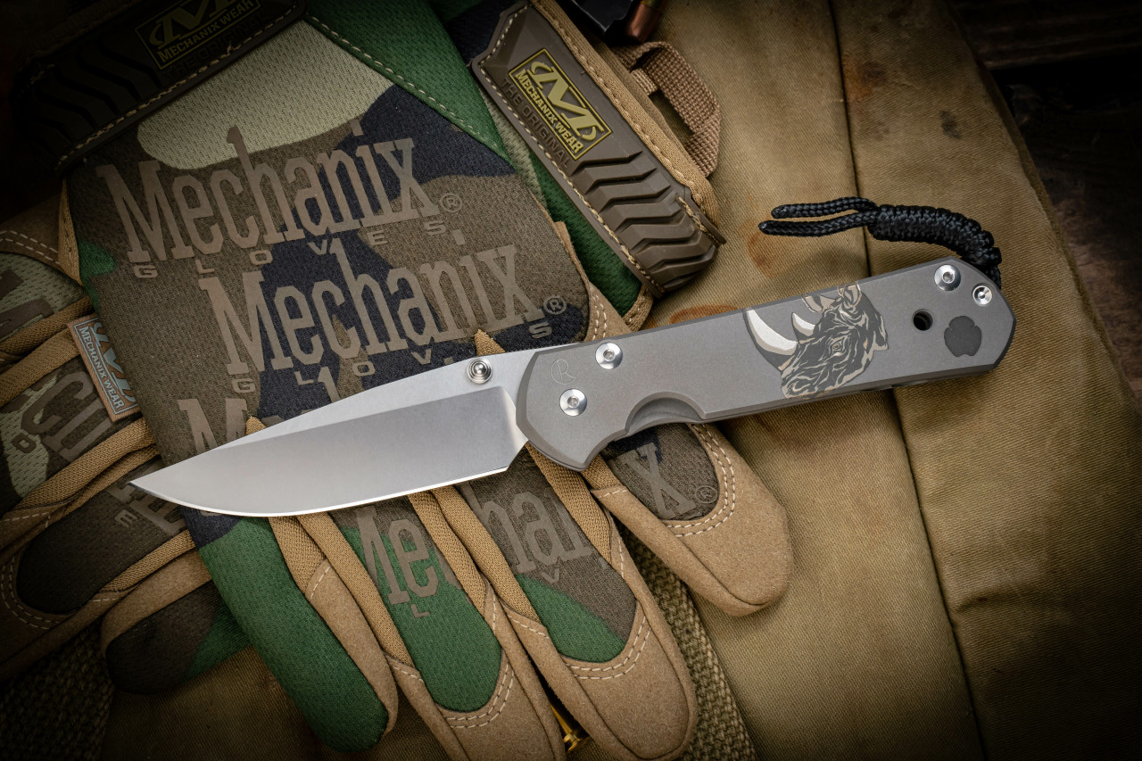 Chris Reeve Knives, Large Sebenza 21, Rhino Engraved Titanium