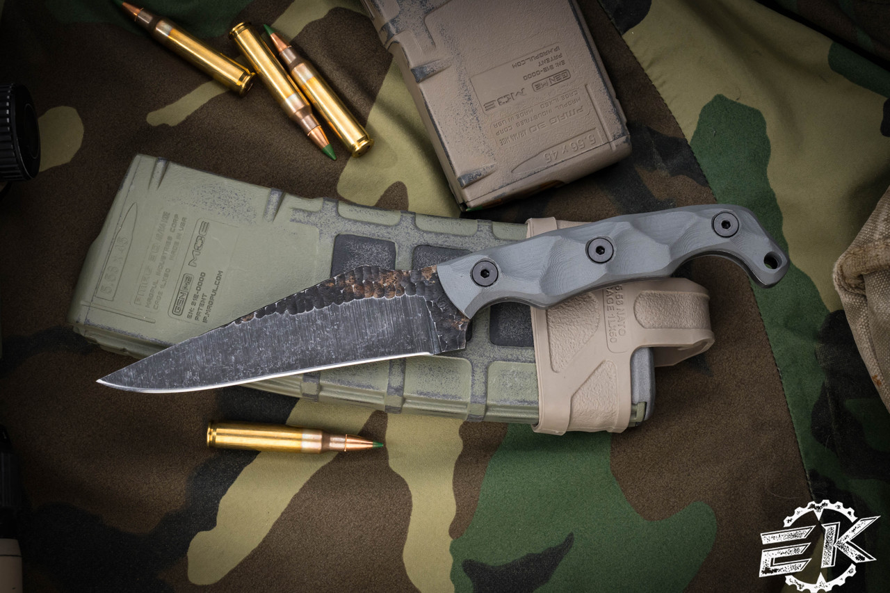 Stroup Knives Custom TU2 Fixed Blade Knife Grey G10 4.5