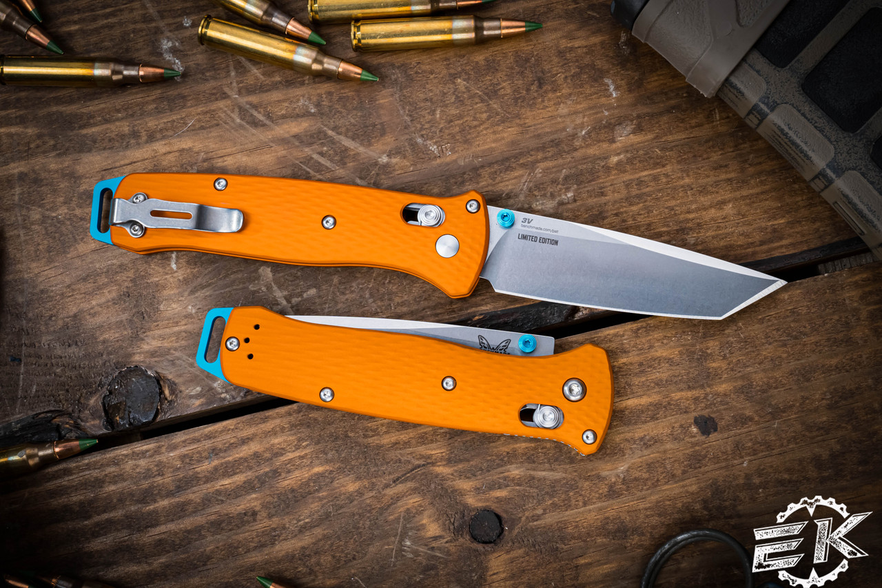 akko.scm☆14kgfカーネリアン×ヘリオドール×オレンジサファイア Benchmade Bailout AXIS Lock Knife Limited Edition Orange Aluminum