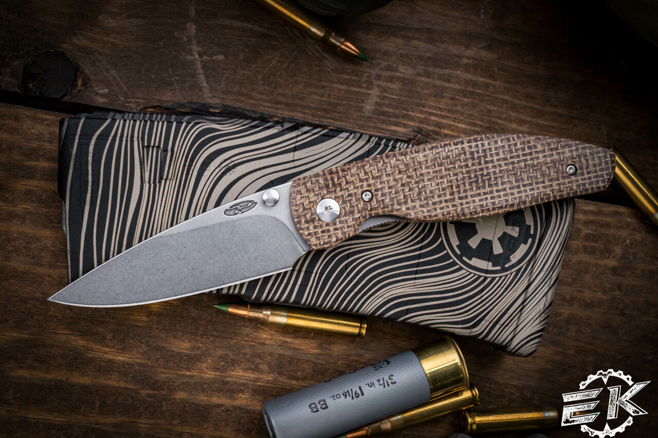 Three Rivers Manufacturing ATOM Folding Knife Burlap Flat Micarta