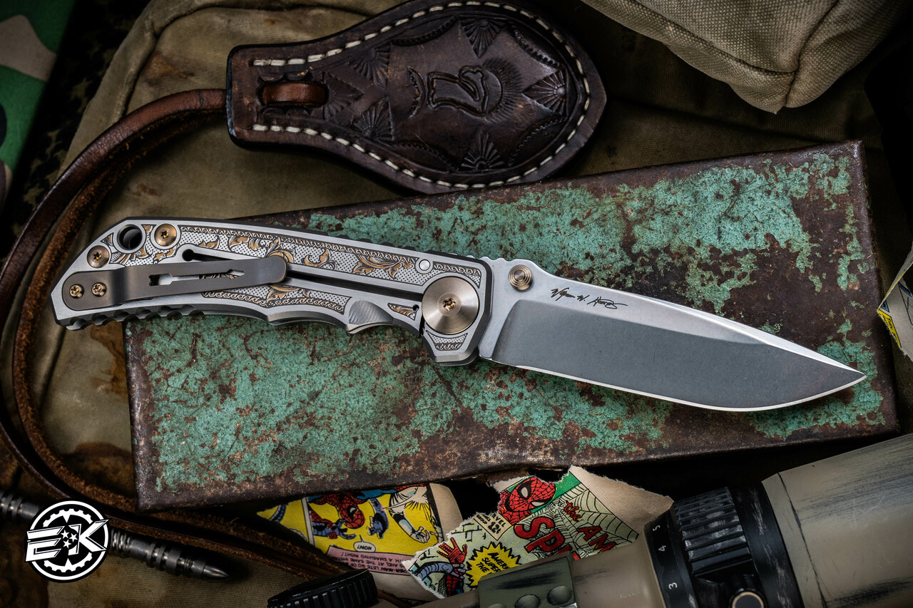 Spartan Blades SHF Harsey Folder Flourishes Engraved Titanium 4