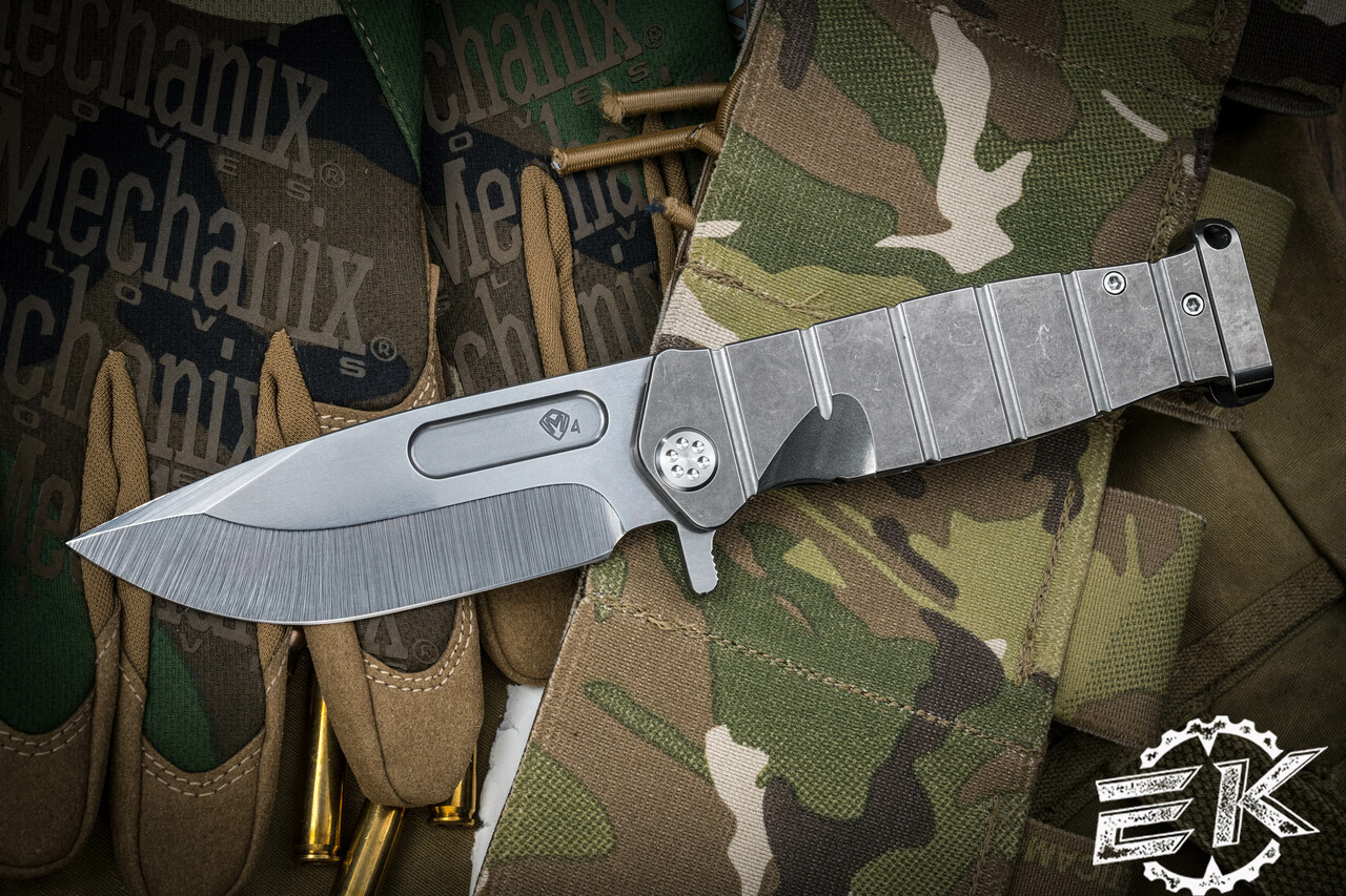 Medford USMC FF Fighter Flipper Knife Tumbled Titanium 4.25