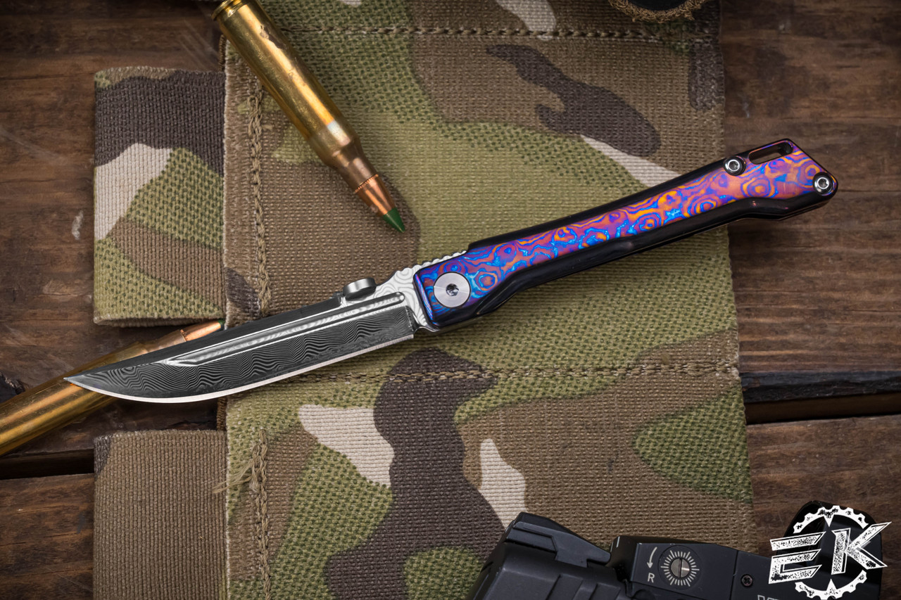 ダビンチロケット D Rocket Design OB Timascus Front Flipper Folding Knife 3