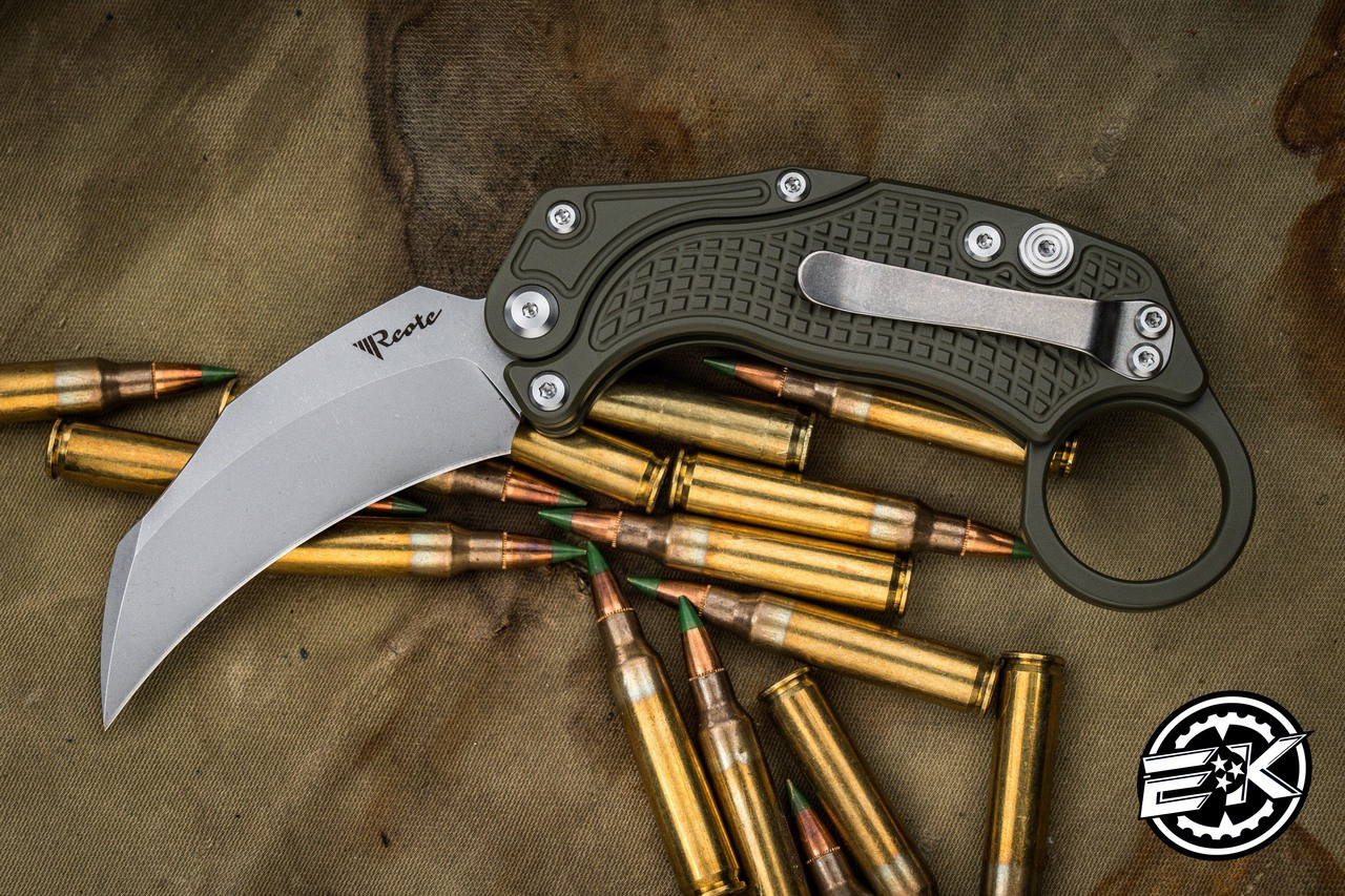 Reate EXO-K Karambit Button Lock Knife OD Green Aluminum 3