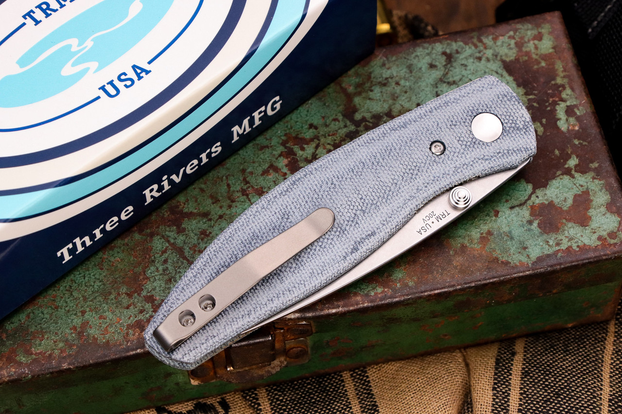 Three Rivers Manufacturing ATOM Folding Knife Denim Canvas Micarta