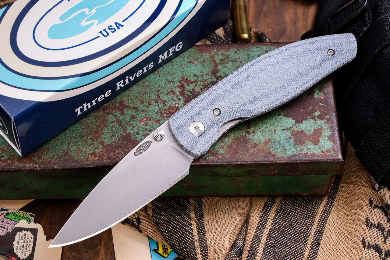 Three Rivers Manufacturing ATOM Folding Knife Denim Canvas Micarta