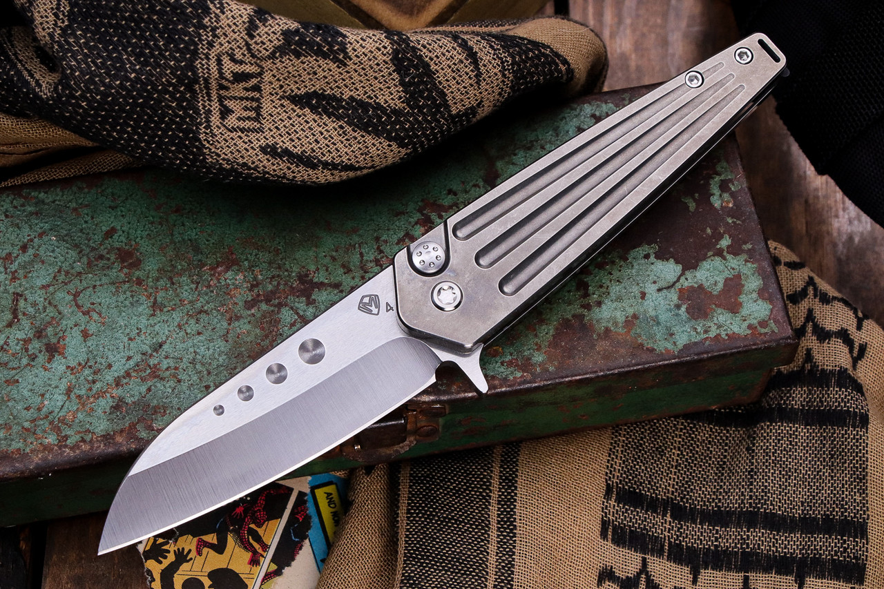 Medford Nosferatu Flipper Button Lock Knife Tumbled Titanium 3.5