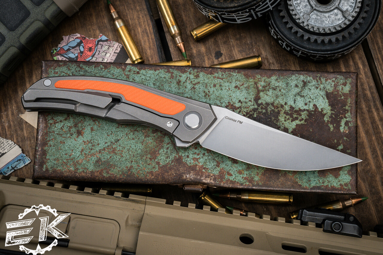 Shirogorov Ursus Quantum Folding Knife Titanium/Orange G10 Inlay