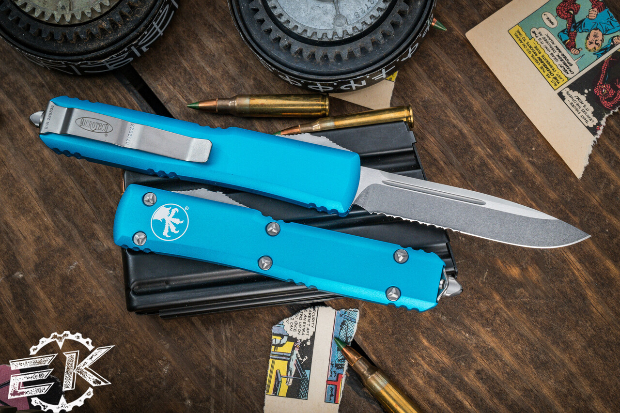 Microtech Ultratech OTF Automatic Knife Turquoise 3.4" Drop Point ...