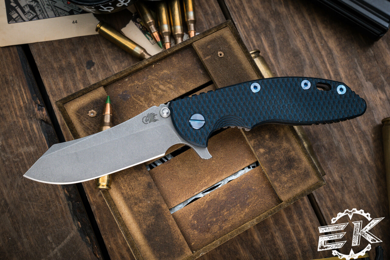 Rick Hinderer Knives XM-18 Skinner Blue/Black G10 Bronze Titanium