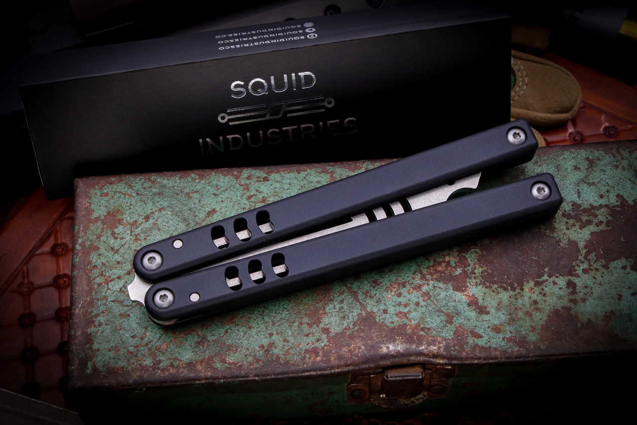 Squid Industries Mako V4.5 Black Balisong Bottle Opener Trainer