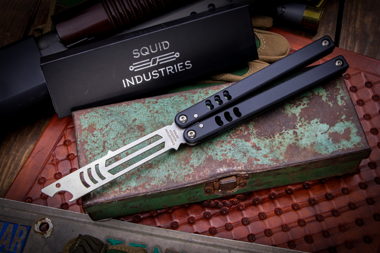 Squid Industries Mako V4.5 Black Balisong Bottle Opener Trainer